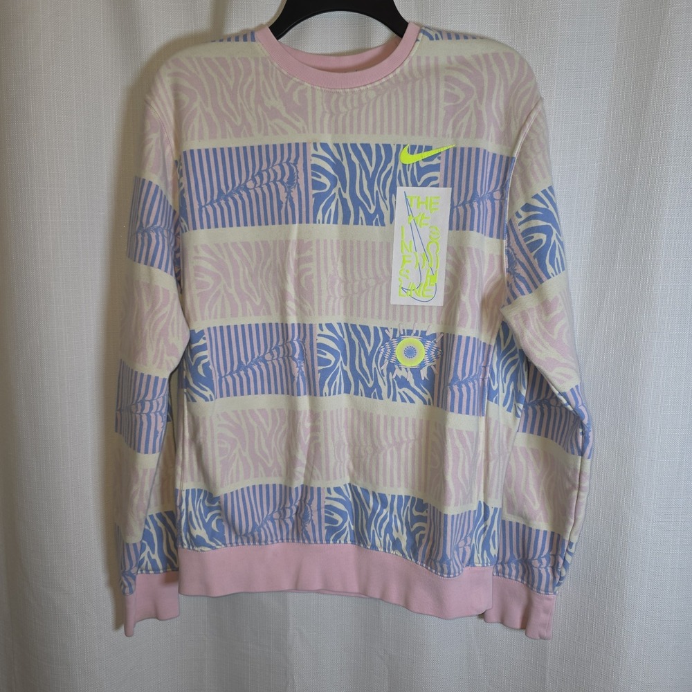 NIKE CREWNECK SWEATSHIRT MENS SMALL S PINK BLUE CLUB FLEECE TRIPPY SAFARI SWOOSH